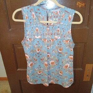 EUC Daniel Rainn Floral Teal Sleeveless Blouse PS